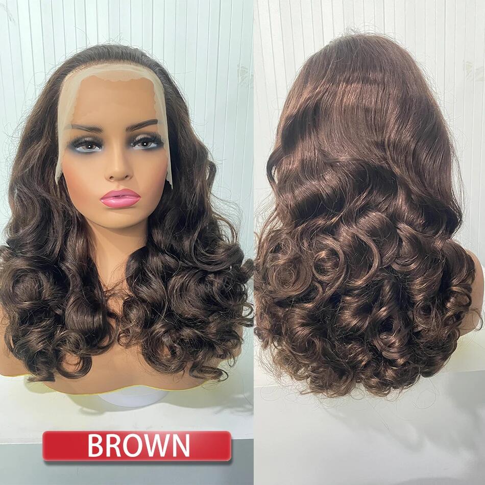 #4 Brown Double Drawn Bouncy Curl 13x4 Transparent Lace Full Frontal 300% Density Wig